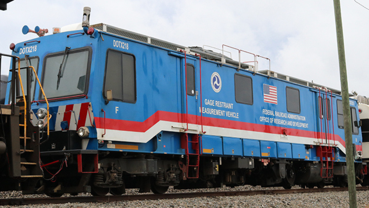 Federal Railroad Administration track measurement vehicle used for rail safety inspections.