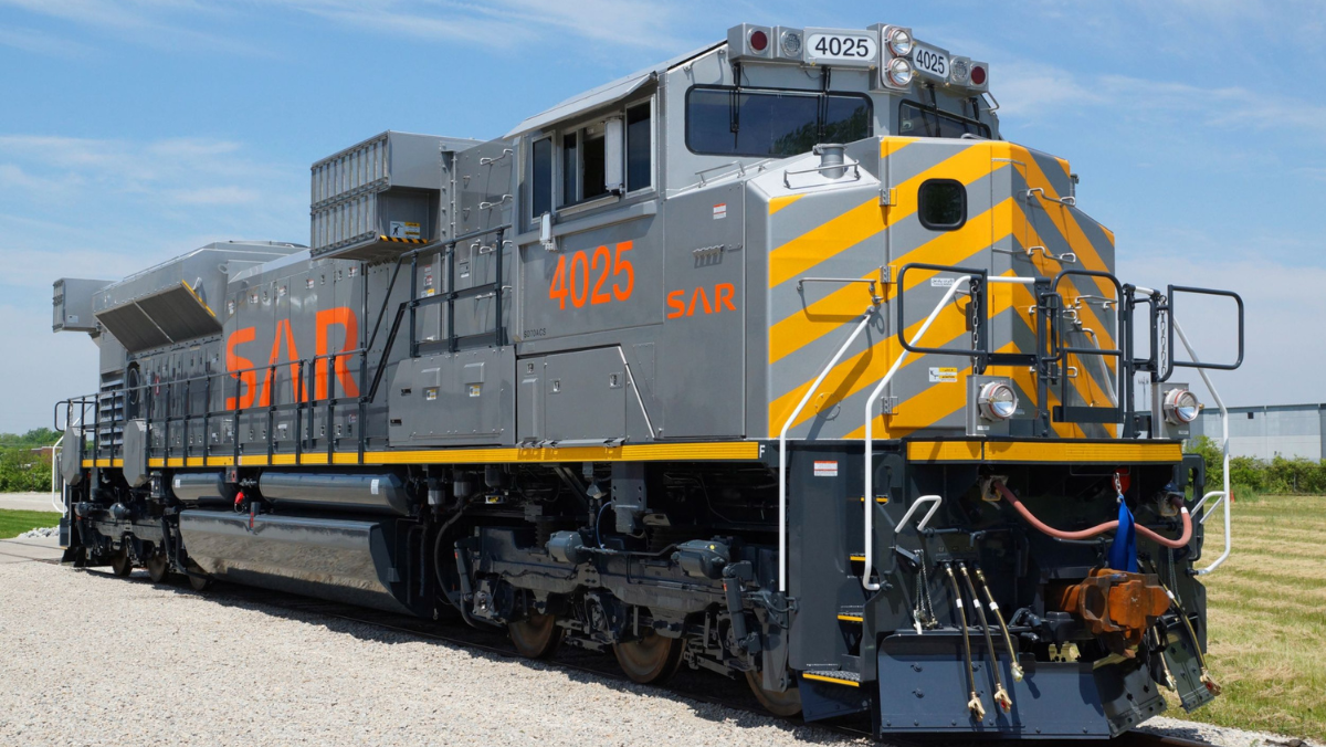 Modern freight locomotive used in predictive rail fleet maintenance