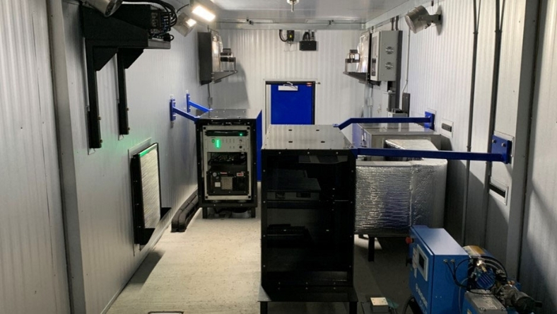 Interior of a rail inspection unit with AI monitoring and data equipment