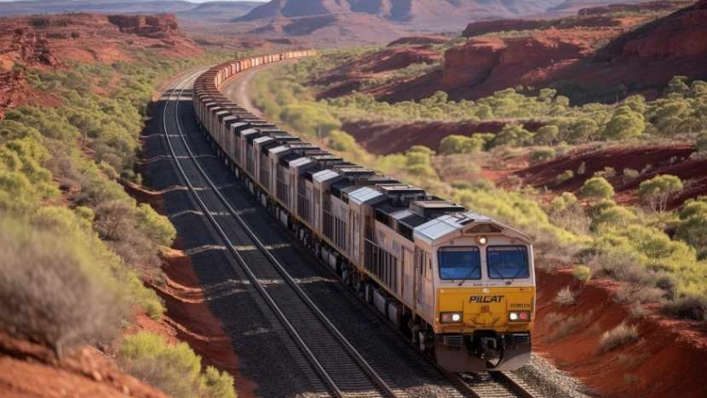Heavy-haul freight train operating through the Pilbara region of Western Australia  